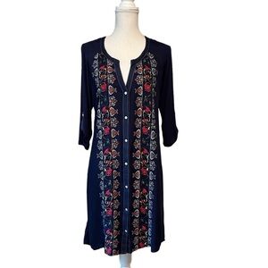 TINY - WOMENS NAVY, LIGHTWEIGHT, EMBROIDERED CASUAL DRESS SIZE LARGE